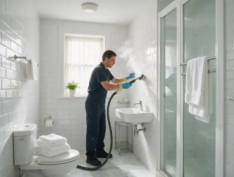Shower, glass and grout — after