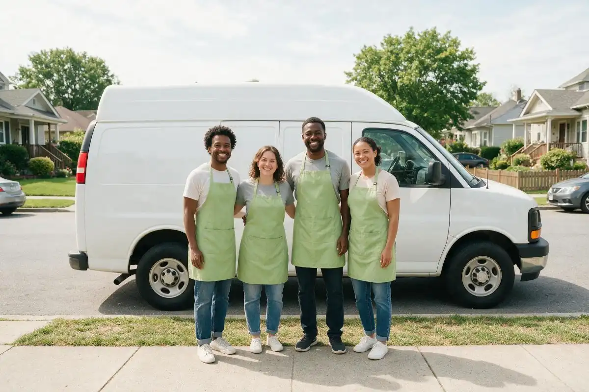 The Brightnest team in front of the van